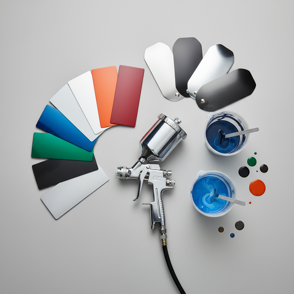 Automotive paint samples and color swatches